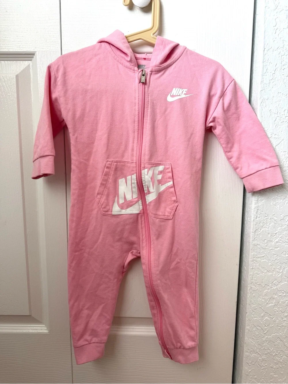 Nike Pink Hooded Zip One-Piece Bodysuit for Kids